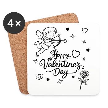 Valentines Day Calligraphy, Cherub, Rose doodle - Coasters (set of 4) - white - Front