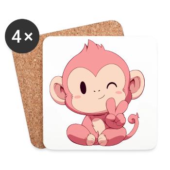 Little Pink Monkey Peace - Coasters (set of 4) - white - Front