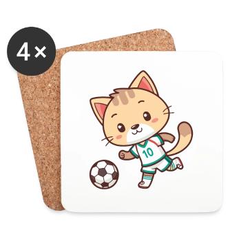 Chat joueur football numero10 - Dessous de verre (lot de 4) - blanc - Devant