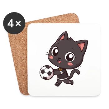 Chat noir sportif avec ballon - Dessous de verre (lot de 4) - blanc - Devant