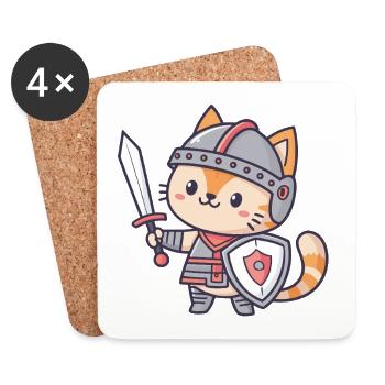 Miniature Knight Cat - Coasters (set of 4) - white - Front