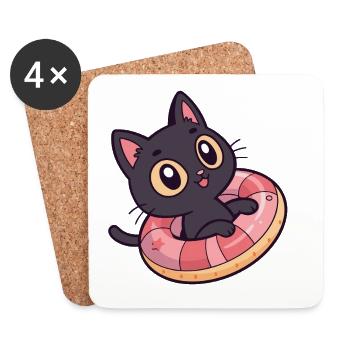Schwarze Katze auf Donut-Boje - Untersetzer (4er-Set) - Weiß - Vorne