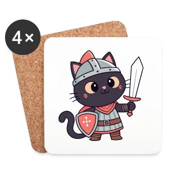 Cat Knight: Cute Sword and Shield - Coasters (set of 4) - white - Front