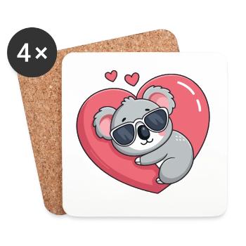 Koala Resting Pink Heart Glasses - Coasters (set of 4) - white - Front