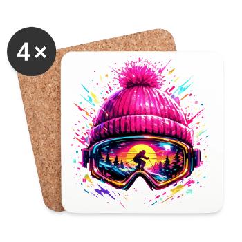 Skier Retro Ski Goggles Après Ski Gift - Dessous de verre (lot de 4) - blanc - Devant