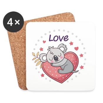 Koala Coeur Love Doux - Dessous de verre (lot de 4) - blanc - Devant