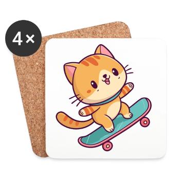 Chaton Skateboard Coloré - Dessous de verre (lot de 4) - blanc - Devant