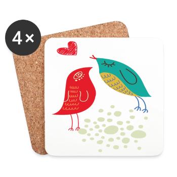 Oiseaux amoureux - Dessous de verre (lot de 4) - blanc - Devant