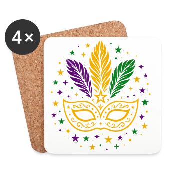 Carnival Mask with Feathers & Stars - Coasters (set of 4) - white - Front