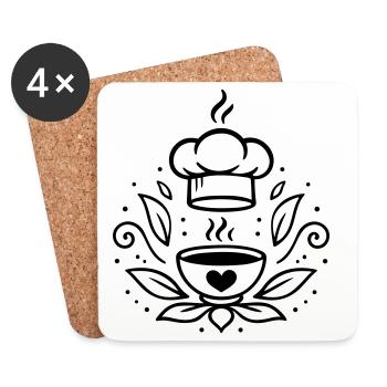 Bol de cuisine végane avec cœur et chapeau de chef - Dessous de verre (lot de 4) - blanc - Devant