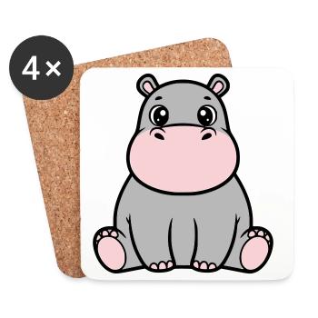 Süßes Baby Nilpferd Sitzend Kawaii - Untersetzer (4er-Set) - Weiß - Vorne