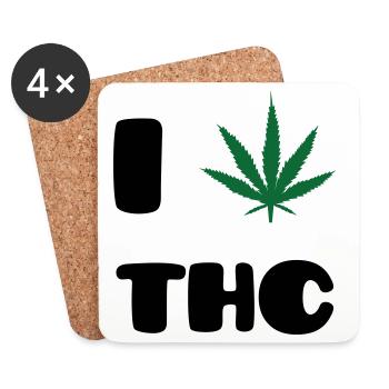 Ich liebe THC – Weed – Cannabis - Untersetzer (4er-Set) - Weiß - Vorne