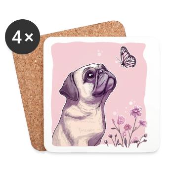 Mops mit Schmetterling - Untersetzer (4er-Set) - Weiß - Vorne