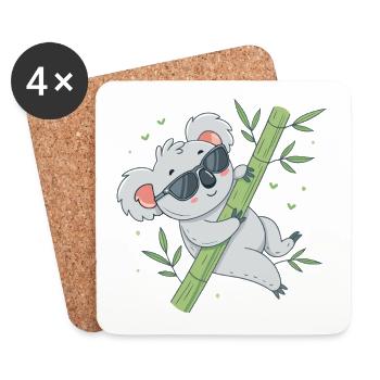 Koala sur bambou avec lunettes - Dessous de verre (lot de 4) - blanc - Devant