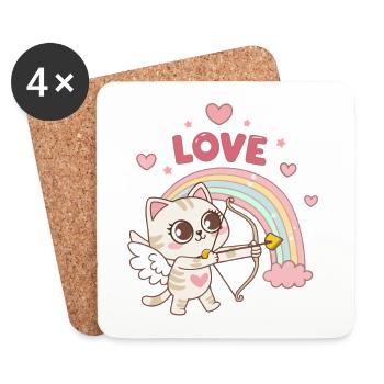 Chat céleste arcenciel amour - Dessous de verre (lot de 4) - blanc - Devant