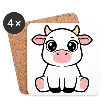 Veau mignon bébé vache qui garde Kawaii - Dessous de verre (lot de 4) - blanc - Devant