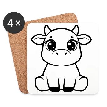 Veau mignon bébé vache qui garde Kawaii - Dessous de verre (lot de 4) - blanc - Devant