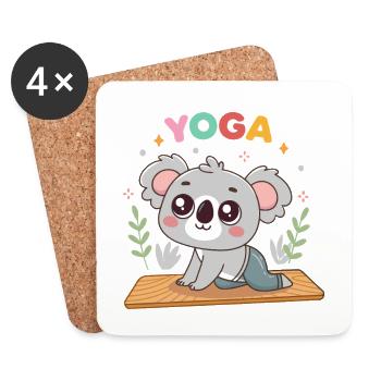 Pastel Koala Yoga on Mat - Coasters (set of 4) - white - Front