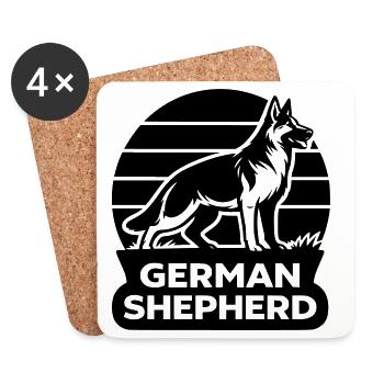 Silhouette du berger allemand - Dessous de verre (lot de 4) - blanc - Devant