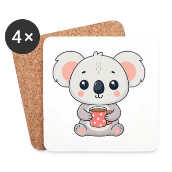 Süßer Koala mit Kaffee - Untersetzer (4er-Set) - Weiß - Vorne