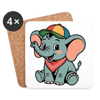 Colorful elephant with bandana - Coasters (set of 4) - white - Front