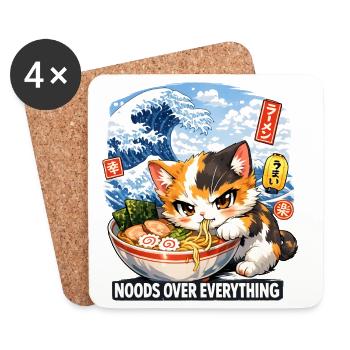 Japon Cat Ramen Nouilles Motif Vague Rétro - Dessous de verre (lot de 4) - blanc - Devant