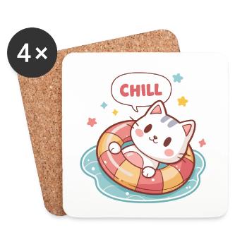 Chat Chill en Bouée Pastel - Dessous de verre (lot de 4) - blanc - Devant