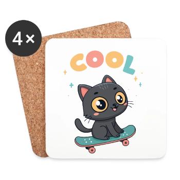 Chat skateboard pastel - Dessous de verre (lot de 4) - blanc - Devant