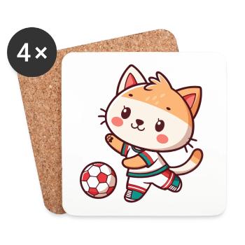 Chaton Joueur de Foot Adoré - Dessous de verre (lot de 4) - blanc - Devant