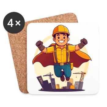 Héros de la construction Super-héros ouvrier du bâtiment Héros sur le chantier - Dessous de verre (lot de 4) - blanc - Devant