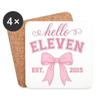 Hello Eleven Est 2015 Pink Bow Design - Coasters (set of 4) - white - Front