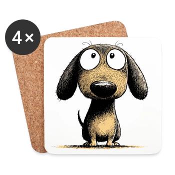Kulleraugen Dackel Hund Cartoon Art - Untersetzer (4er-Set) - Weiß - Vorne
