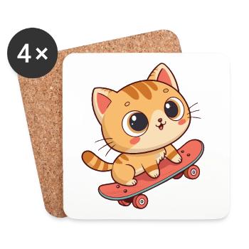 Kitten skate on a trendy board - Coasters (set of 4) - white - Front