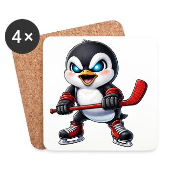 Süßer Pinguin Eishockeyspieler aggressiv Hockey Ca - Untersetzer (4er-Set) - Weiß - Vorne