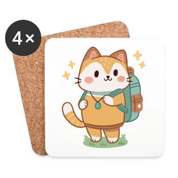 Süßer Abenteurer-Katzen-Rucksack - Untersetzer (4er-Set) - Weiß - Vorne