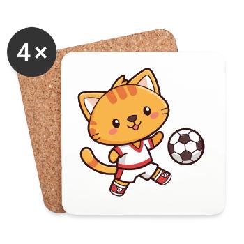 Chaton Football Cartoon en Action - Dessous de verre (lot de 4) - blanc - Devant