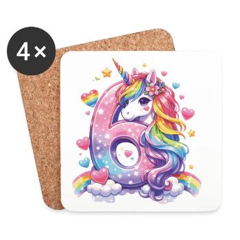 Einhorn Geburtstag – 6 Jahre - Untersetzer (4er-Set) - Weiß - Vorne