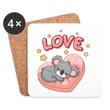 Koala dort sur cœur pastel - Dessous de verre (lot de 4) - blanc - Devant