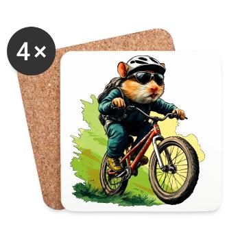 Hamster Mountainbike / Biker Hamster - Untersetzer (4er-Set) - Weiß - Vorne