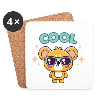 Coole Teddybär-Retro-Brille - Untersetzer (4er-Set) - Weiß - Vorne
