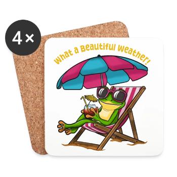 Grenouille dans une chaise longue de plage - Dessous de verre (lot de 4) - blanc - Devant