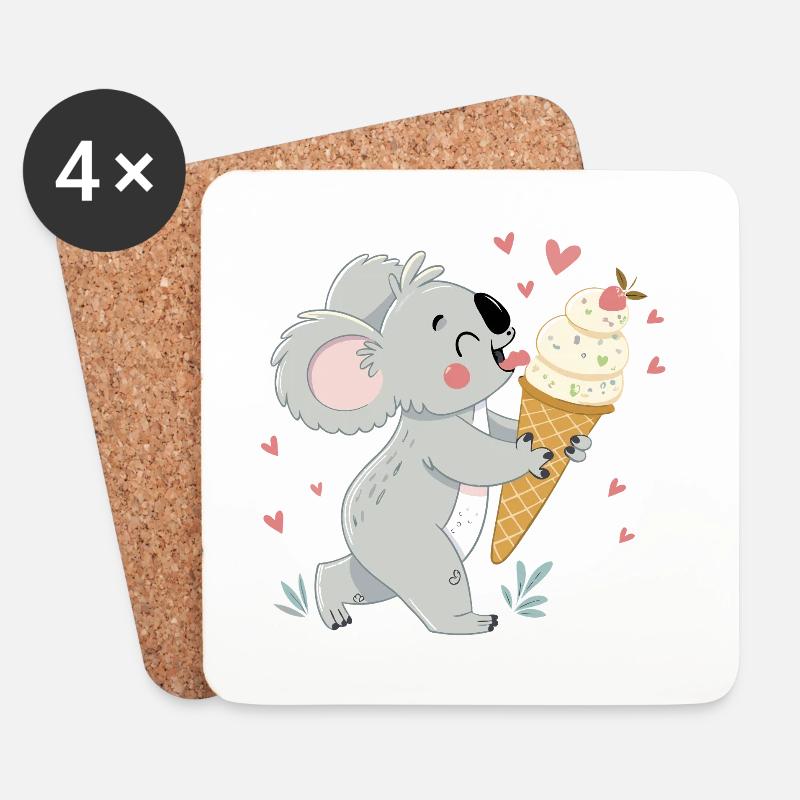 Gourmet-Koala und Eiscremeherzen - Untersetzer (4er-Set) - Weiß