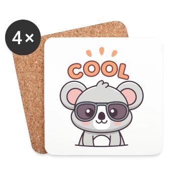 Koala Cool mit dunkler Brille - Untersetzer (4er-Set) - Weiß - Vorne