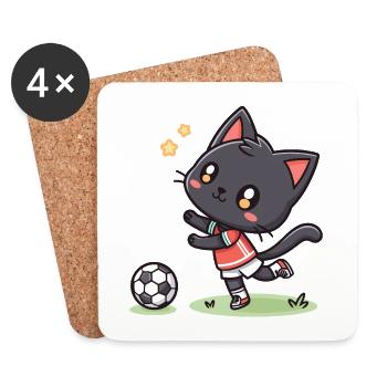 Chaton footballeur en action - Dessous de verre (lot de 4) - blanc - Devant