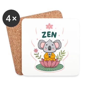 Zen Koala on Lotus - Coasters (set of 4) - white - Front