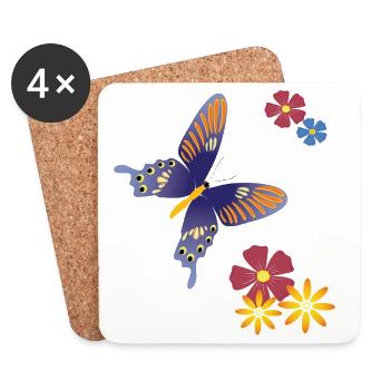 Butterfly with flowers - Coasters (set of 4) - white - Front