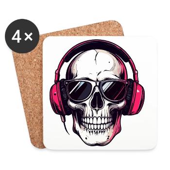 Skull with headphones and sunglasses skull - Coasters (set of 4) - white - Front