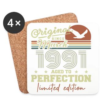 Birthday March 1991 - Coasters (set of 4) - white - Front