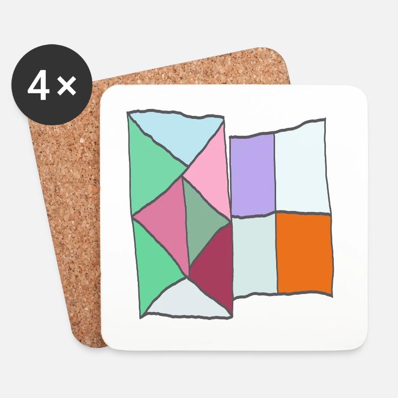 Geometrisches Quiltblock-Mosaik - Untersetzer (4er-Set) - Weiß