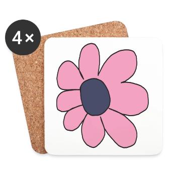 Fleur de dessin animé rose pastel - Dessous de verre (lot de 4) - blanc - Devant